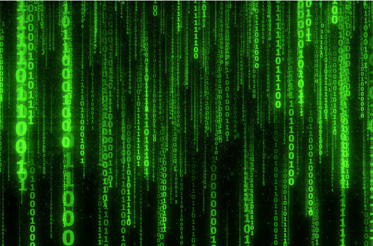 Matrix: grüne senkrechte Zahlenreihen auf schwarzem Hintergrund